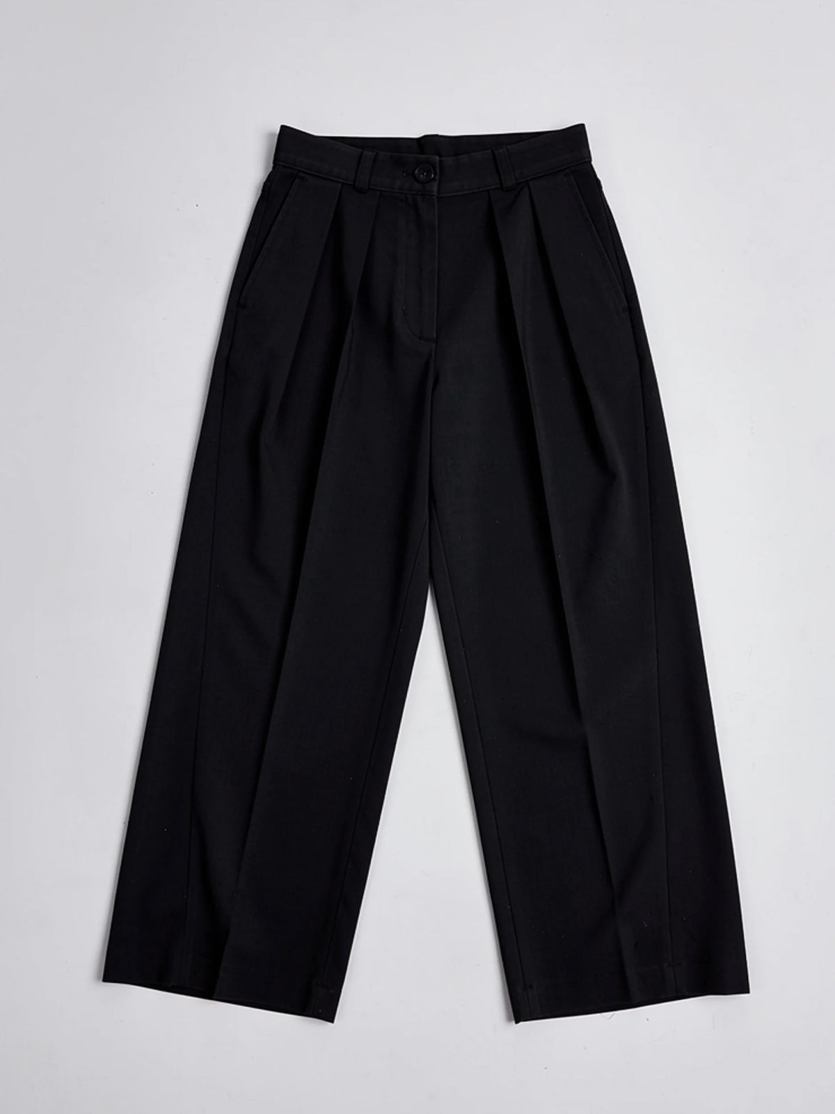 Presley | Women's Black Wide Leg Pants | Button Fly Front Pleats Full Length for Office and Everyday Wear