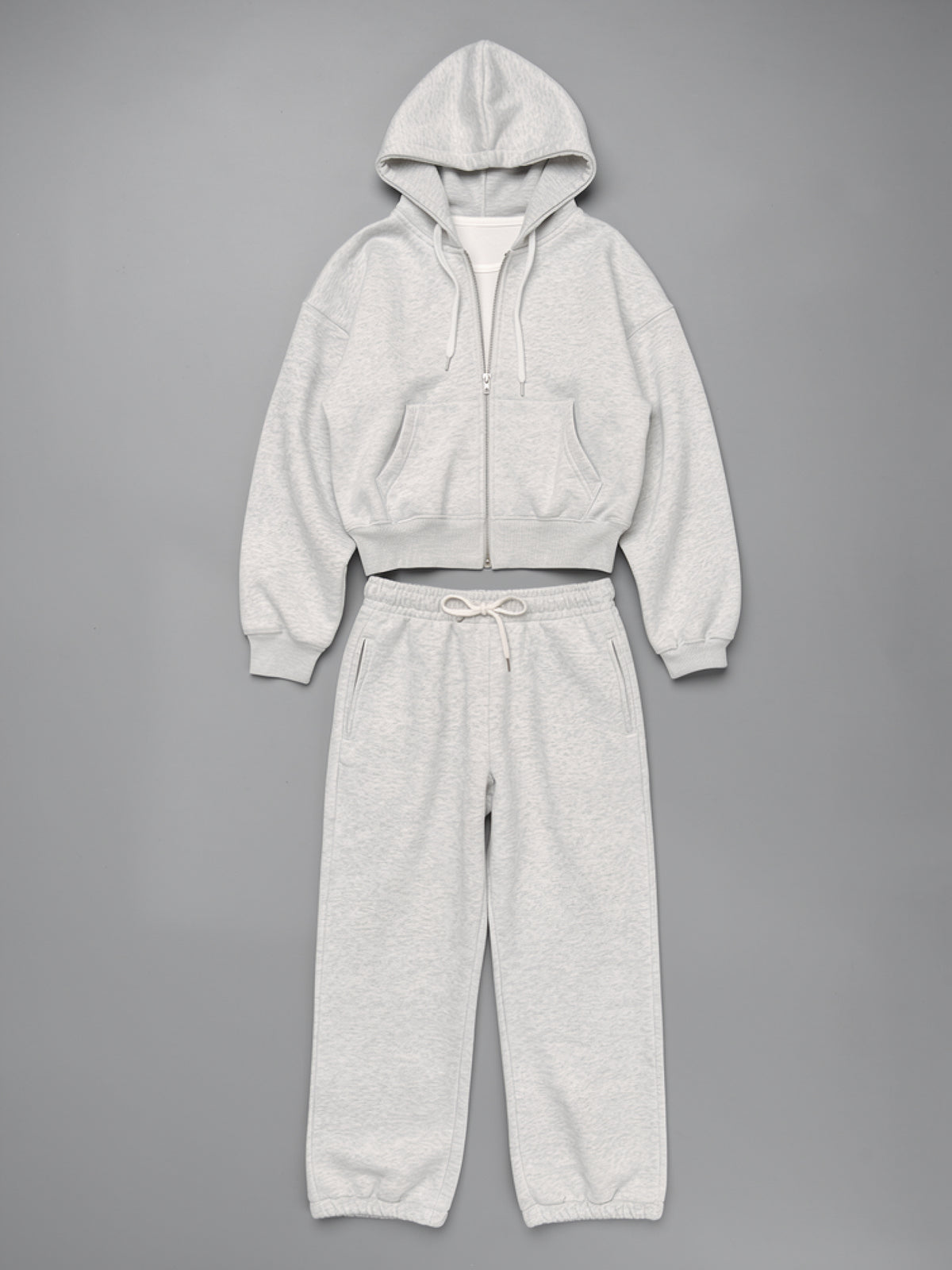 Aubrey | Women's Heather Gray Sweatsuit Set | Zip Front Hoodie Drawstring Joggers for Everyday Wear