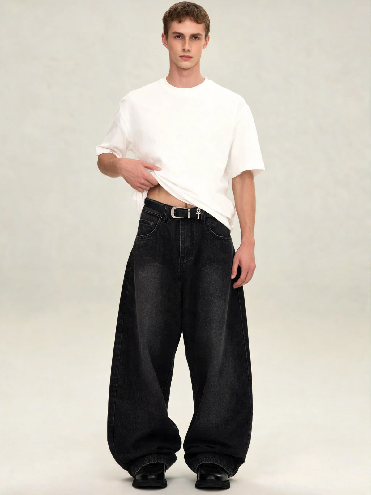 Sloane | Men's Dragon Print Baggy Jeans | Wide Leg Belt Loops Full Length for Everyday Wear