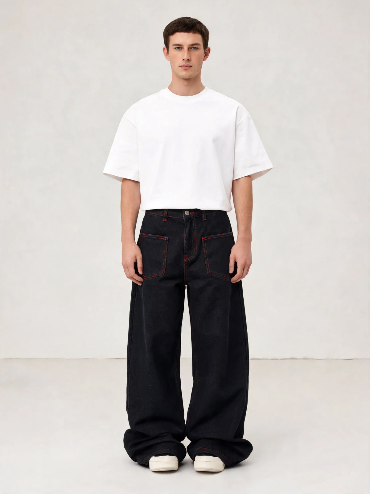 Skylar | Men's Dragon Embroidered Baggy Jeans | Wide Leg High Waist Full Length for Everyday Wear