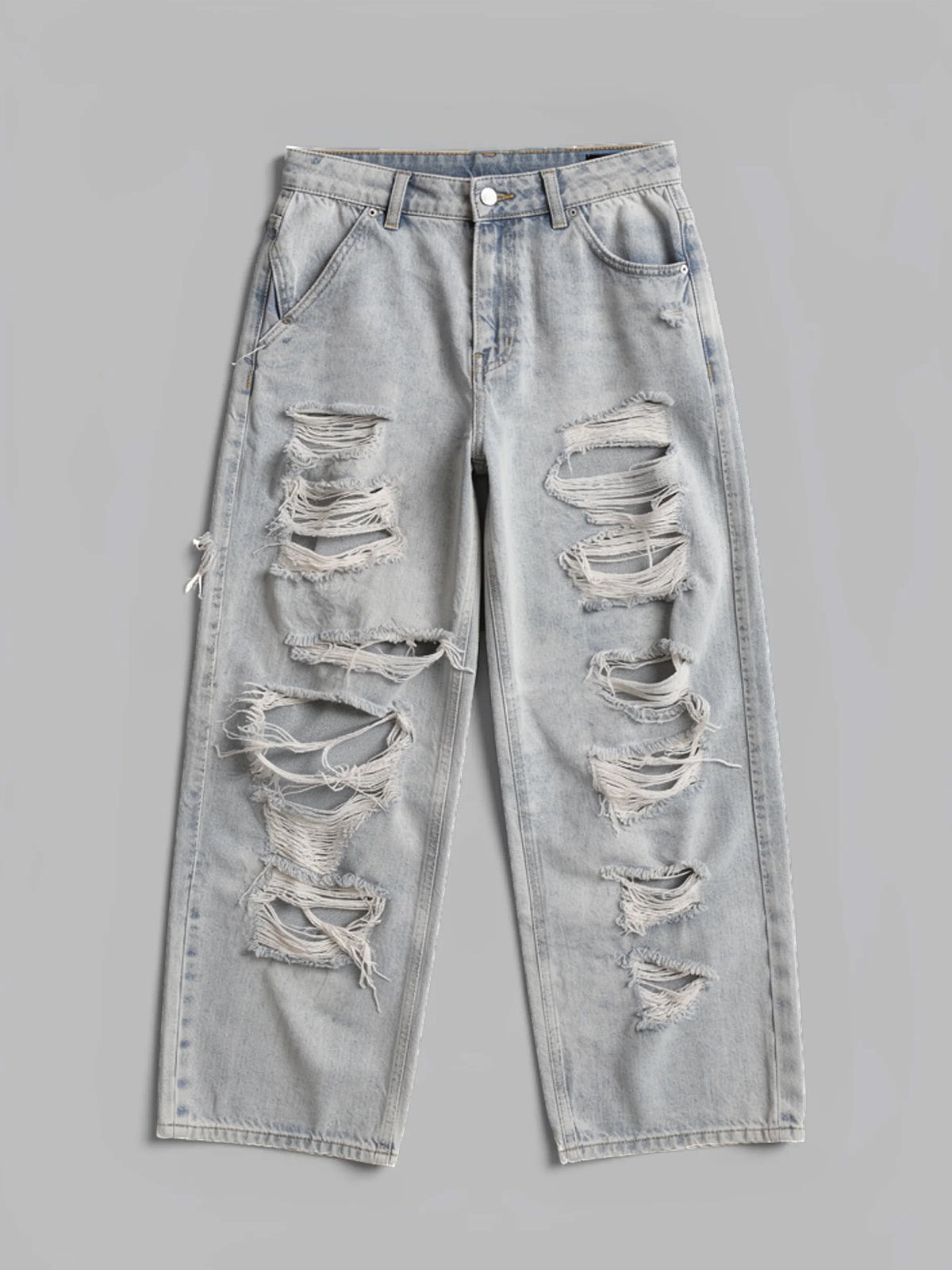 Riley | Women's Light Wash Ripped Jeans | Wide Leg Distressed Front Full Length for Everyday Wear