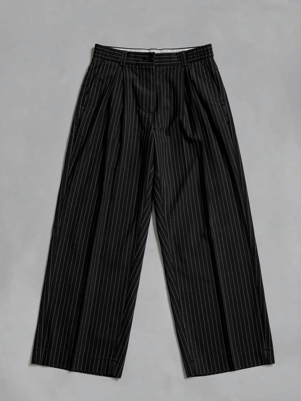 Monroe | Women's Pinstripe Wide Leg Pants | Pleated Front High Waist Full Length for Everyday Wear