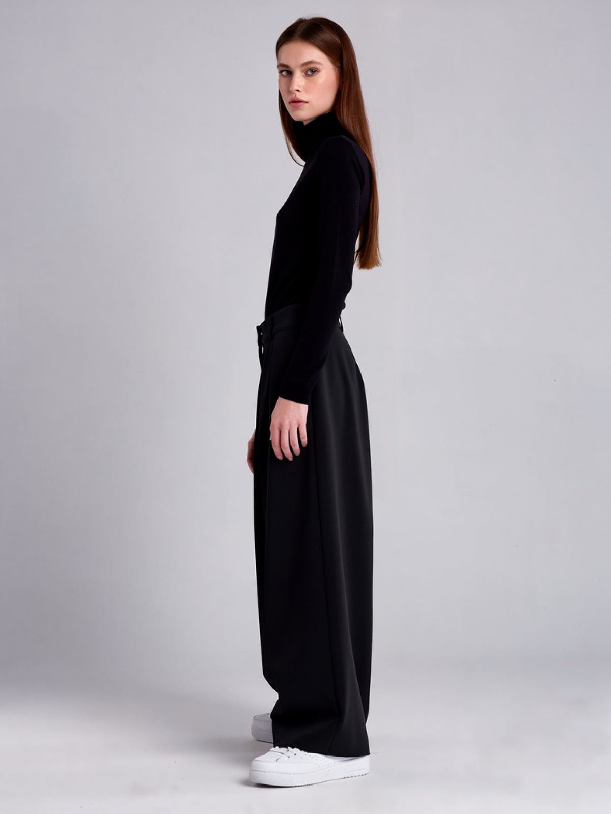 Presley | Women's Black Wide Leg Pants | Button Fly Front Pleats Full Length for Office and Everyday Wear