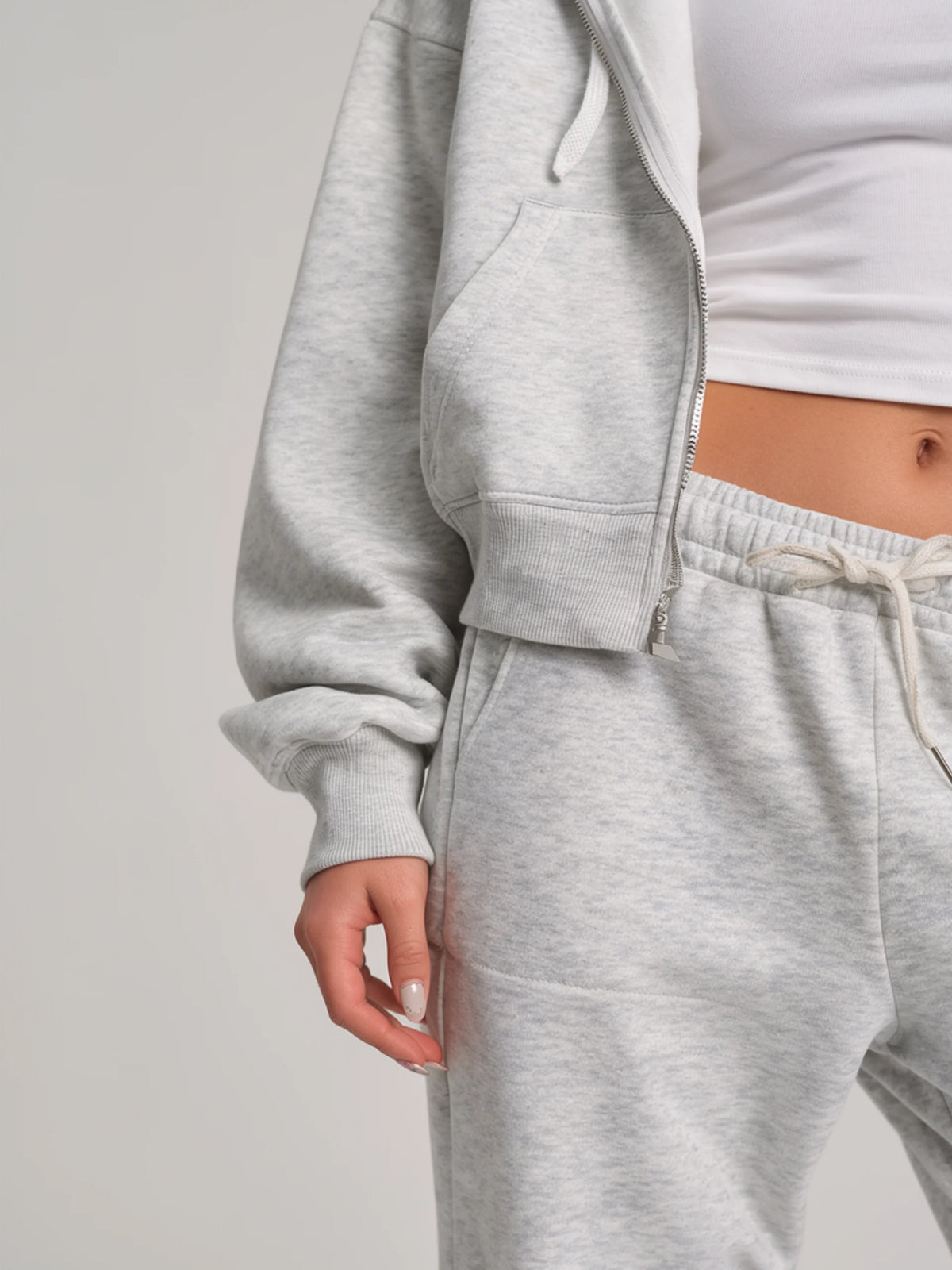 Aubrey | Women's Heather Gray Sweatsuit Set | Zip Front Hoodie Drawstring Joggers for Everyday Wear