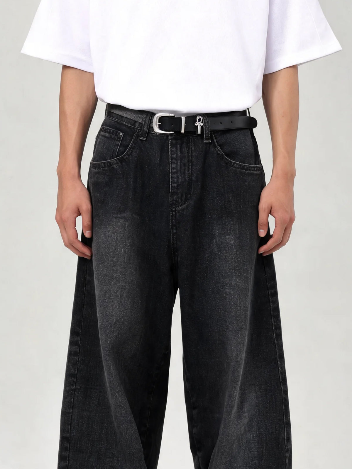 Sloane | Men's Dragon Print Baggy Jeans | Wide Leg Belt Loops Full Length for Everyday Wear