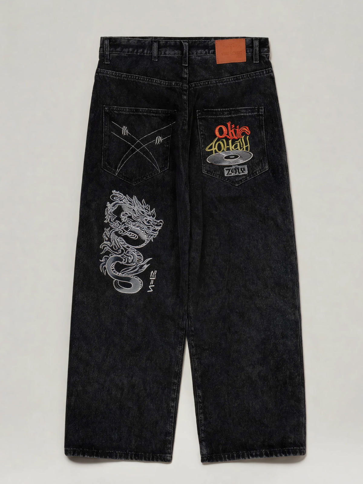 Sloane | Men's Dragon Print Baggy Jeans | Wide Leg Belt Loops Full Length for Everyday Wear