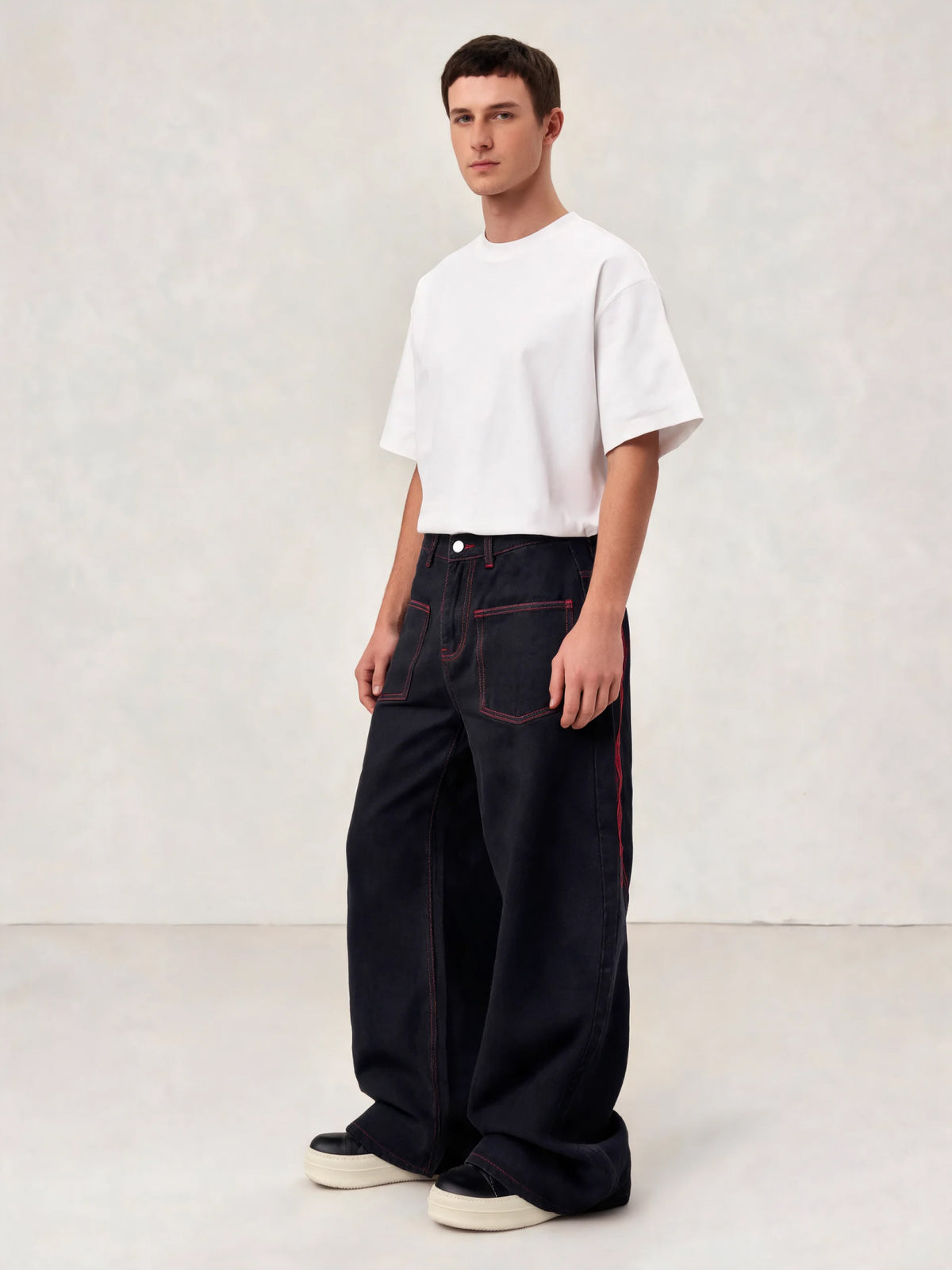Skylar | Men's Dragon Embroidered Baggy Jeans | Wide Leg High Waist Full Length for Everyday Wear