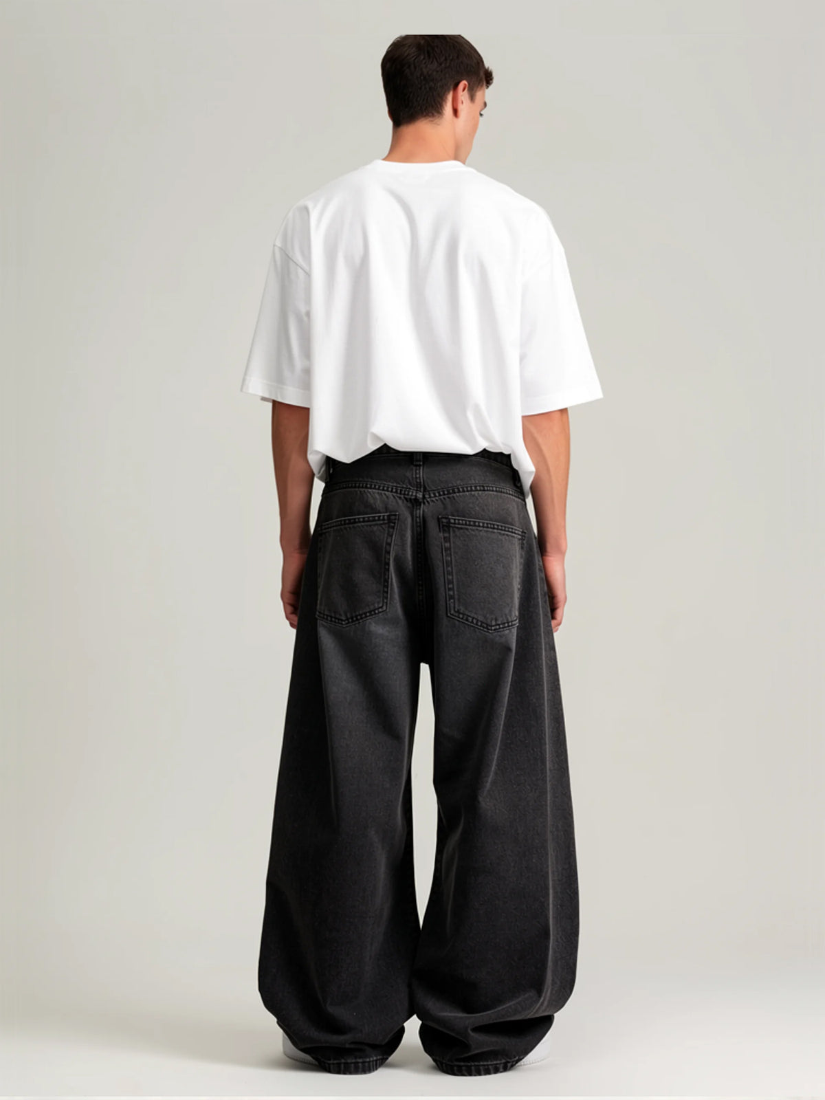 Avery | Men's Black Baggy Wide Leg Jeans | Button Zip Fly Slanted Pockets for Everyday Wear