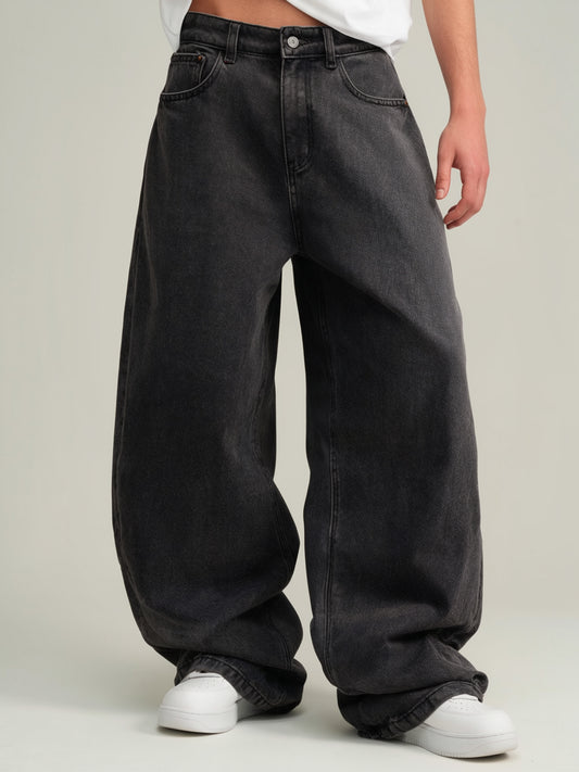 Avery | Men's Black Baggy Wide Leg Jeans | Button Zip Fly Slanted Pockets for Everyday Wear
