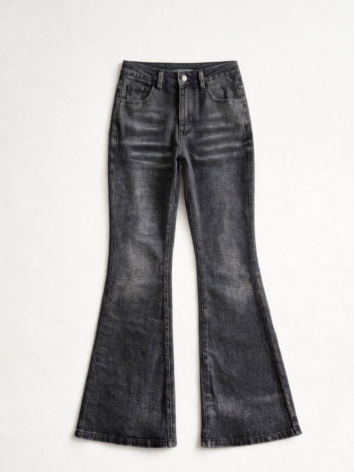 Marlowe | Women's Washed Black Flare Jeans | Button Zip Fly Slanted Pockets for Everyday Wear