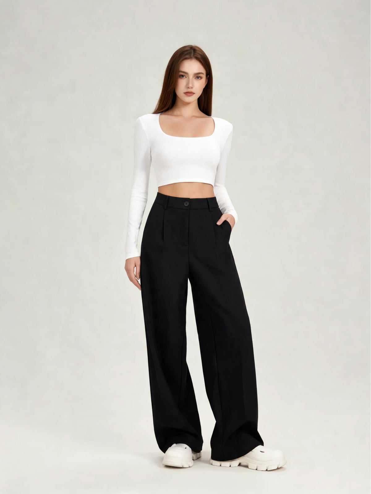 Everly | Women's Black Wide Leg Pants | Pleated Front High Waist Full Length for Office and Everyday Wear