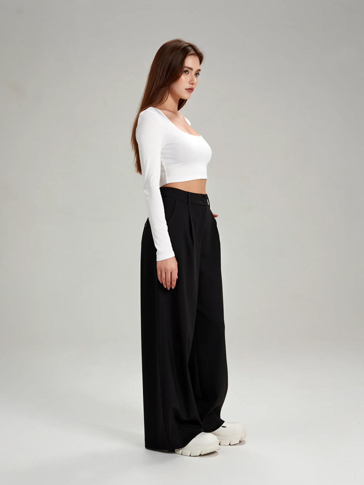 Everly | Women's Black Wide Leg Pants | Pleated Front High Waist Full Length for Office and Everyday Wear