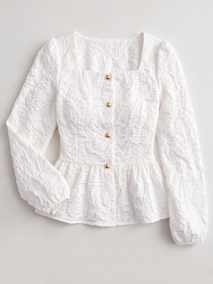 White square neck peplum blouse shown flat without a model