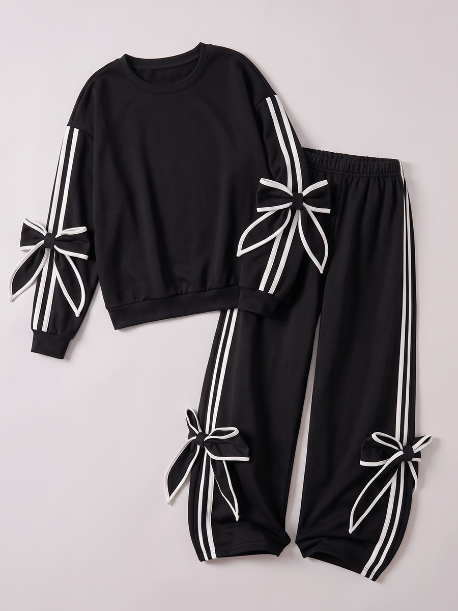Black bow detail tracksuit shown flat without a model